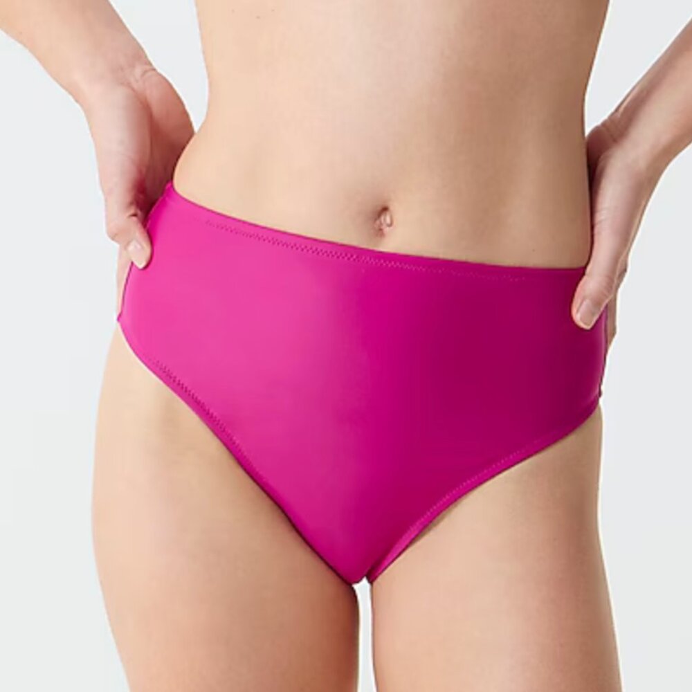 J. Crew Hallie High Waist Full Coverage Bikini Bottom Women's XS Radiant Fuchsia